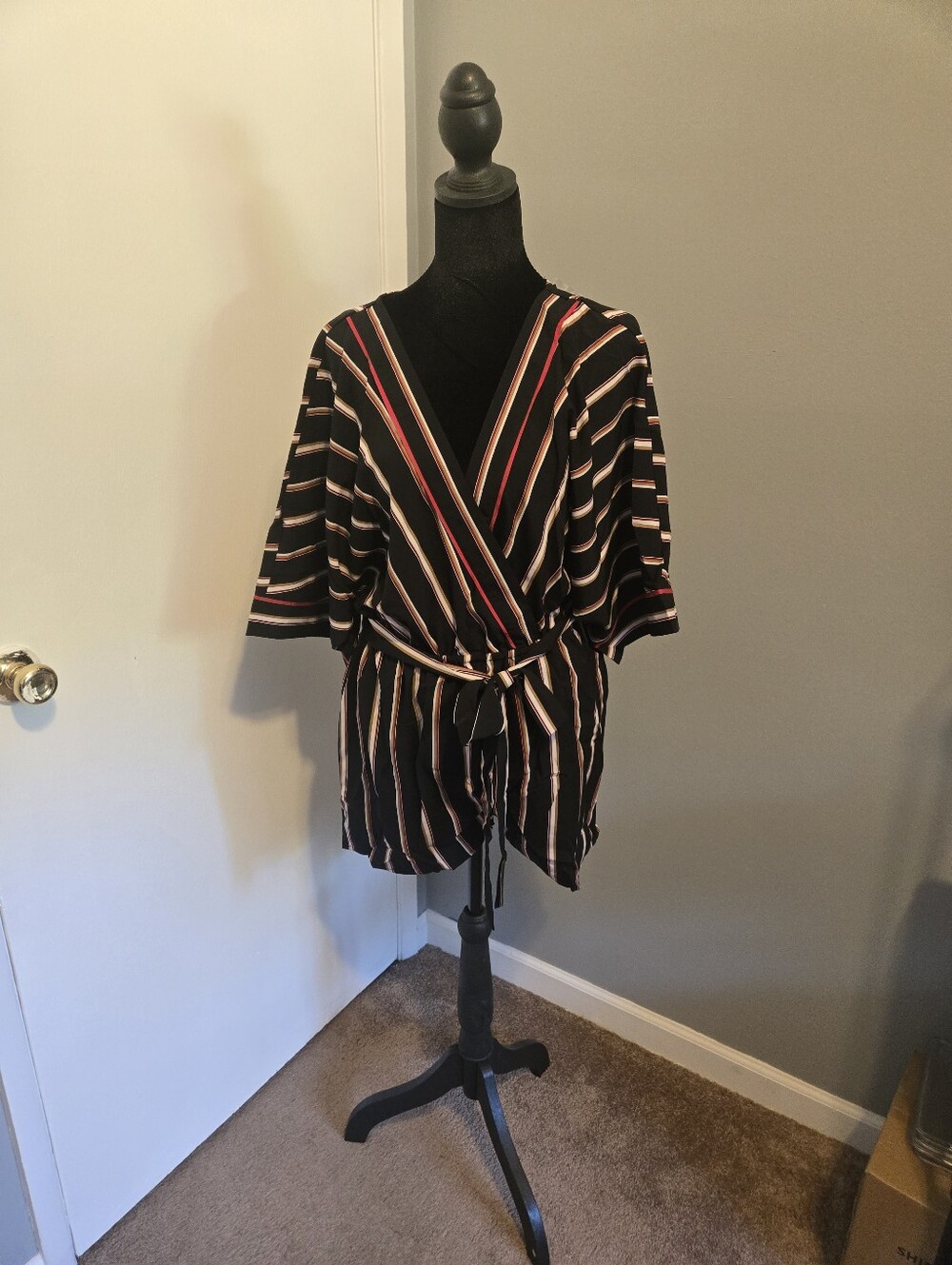 Hayden LA Black, White And Red Striped Wrap Shorts Romper / Medium